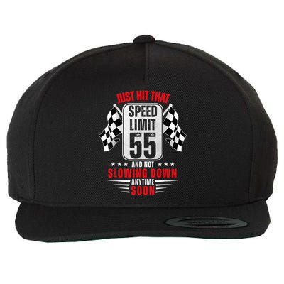 55th Birthday Speed Limit Sign 55 Years Old Funny Racing Wool Snapback Cap