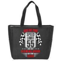 55th Birthday Speed Limit Sign 55 Years Old Funny Racing Zip Tote Bag