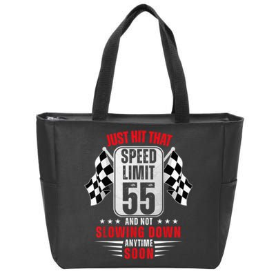 55th Birthday Speed Limit Sign 55 Years Old Funny Racing Zip Tote Bag