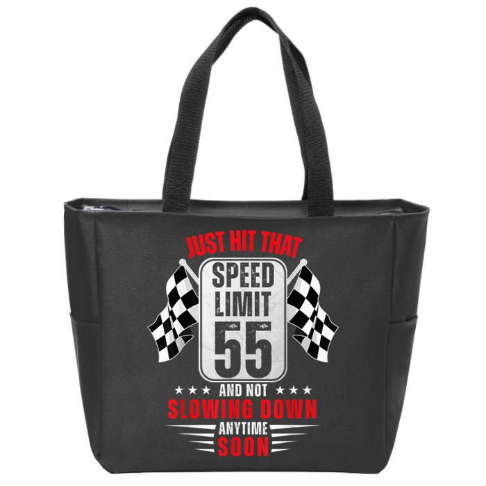 55th Birthday Speed Limit Sign 55 Years Old Funny Racing Zip Tote Bag