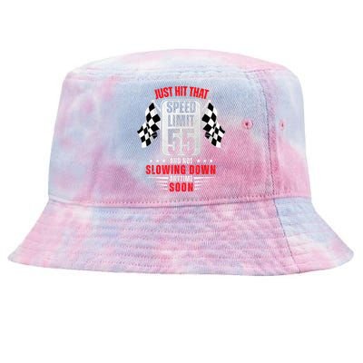 55th Birthday Speed Limit Sign 55 Years Old Funny Racing Tie-Dyed Bucket Hat