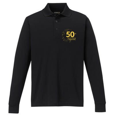 50th Birthday Squad Party 50 Years Old Yellow Gold Birthday Performance Long Sleeve Polo