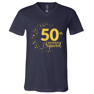 50th Birthday Squad Party 50 Years Old Yellow Gold Birthday V-Neck T-Shirt