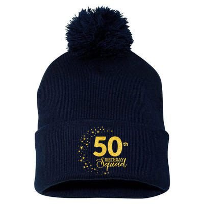 50th Birthday Squad Party 50 Years Old Yellow Gold Birthday Pom Pom 12in Knit Beanie