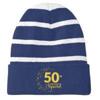 50th Birthday Squad Party 50 Years Old Yellow Gold Birthday Striped Beanie with Solid Band