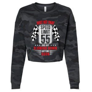 55th Birthday Speed Limit Sign 55 Years Old Funny Racing Cropped Pullover Crew