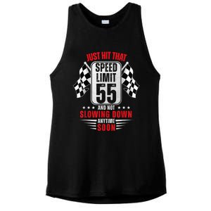 55th Birthday Speed Limit Sign 55 Years Old Funny Racing Ladies PosiCharge Tri-Blend Wicking Tank