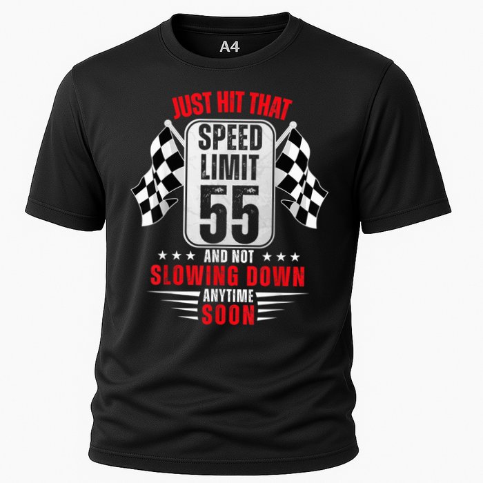 55th Birthday Speed Limit Sign 55 Years Old Funny Racing Cooling Performance Crew T-Shirt