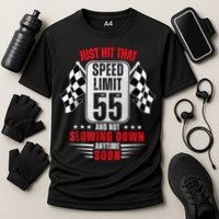 55th Birthday Speed Limit Sign 55 Years Old Funny Racing Cooling Performance Crew T-Shirt