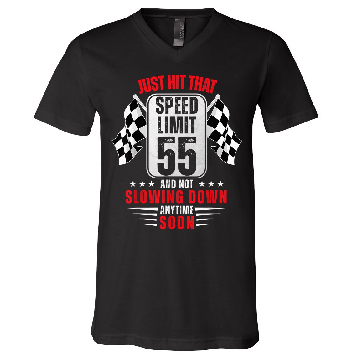 55th Birthday Speed Limit Sign 55 Years Old Funny Racing V-Neck T-Shirt