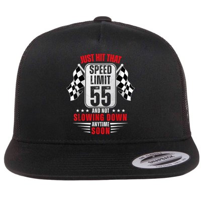 55th Birthday Speed Limit Sign 55 Years Old Funny Racing Flatbill Hat