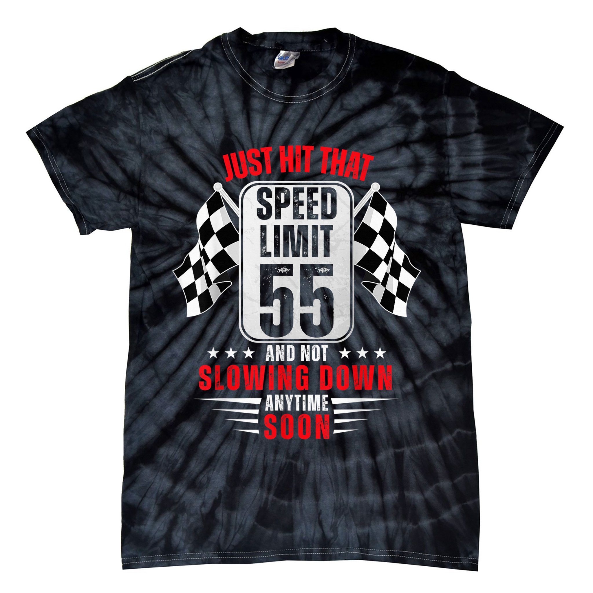 55th Birthday Speed Limit Sign 55 Years Old Funny Racing Tie-Dye T-Shirt