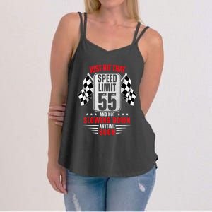 55th Birthday Speed Limit Sign 55 Years Old Funny Racing Women's Strappy Tank