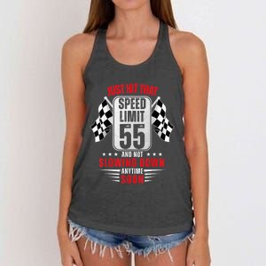 55th Birthday Speed Limit Sign 55 Years Old Funny Racing Women's Knotted Racerback Tank