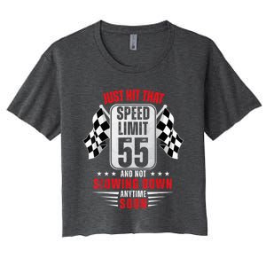 55th Birthday Speed Limit Sign 55 Years Old Funny Racing Women's Crop Top Tee