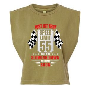 55th Birthday Speed Limit Sign 55 Years Old Funny Racing Garment-Dyed Women's Muscle Tee