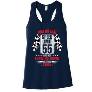 55th Birthday Speed Limit Sign 55 Years Old Funny Racing Women's Racerback Tank