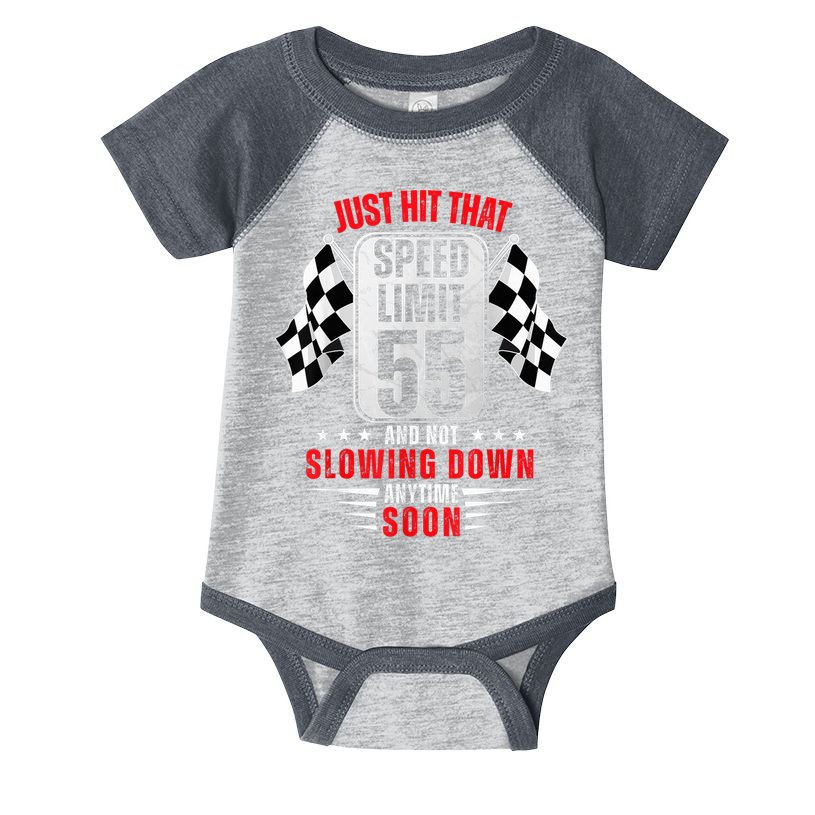 55th Birthday Speed Limit Sign 55 Years Old Funny Racing Infant Baby Jersey Bodysuit