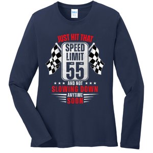 55th Birthday Speed Limit Sign 55 Years Old Funny Racing Ladies Long Sleeve Shirt