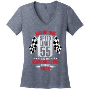 55th Birthday Speed Limit Sign 55 Years Old Funny Racing Women's V-Neck T-Shirt