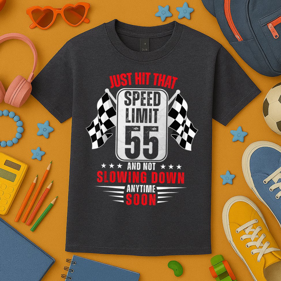 55th Birthday Speed Limit Sign 55 Years Old Funny Racing Kids T-Shirt