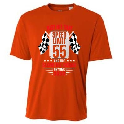 55th Birthday Speed Limit Sign 55 Years Old Funny Racing Cooling Performance Crew T-Shirt