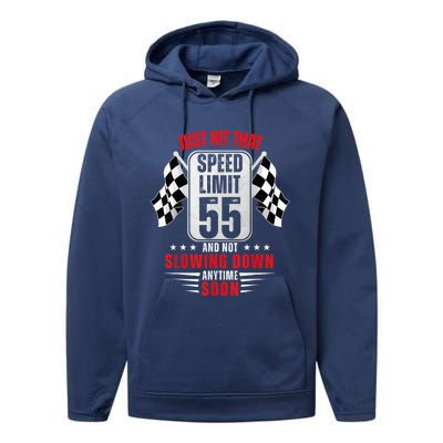 55th Birthday Speed Limit Sign 55 Years Old Funny Racing Performance Fleece Hoodie