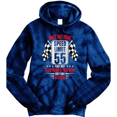 55th Birthday Speed Limit Sign 55 Years Old Funny Racing Tie Dye Hoodie