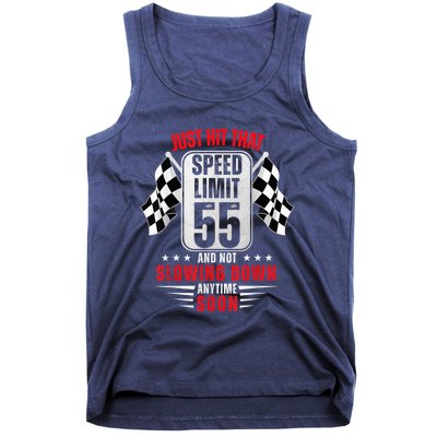 55th Birthday Speed Limit Sign 55 Years Old Funny Racing Tank Top