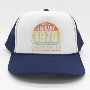 55th Birthday The Real Legends January 1970 55 Years Old Trucker Hat