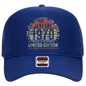 55th Birthday The Real Legends January 1970 55 Years Old High Crown Mesh Back Trucker Hat