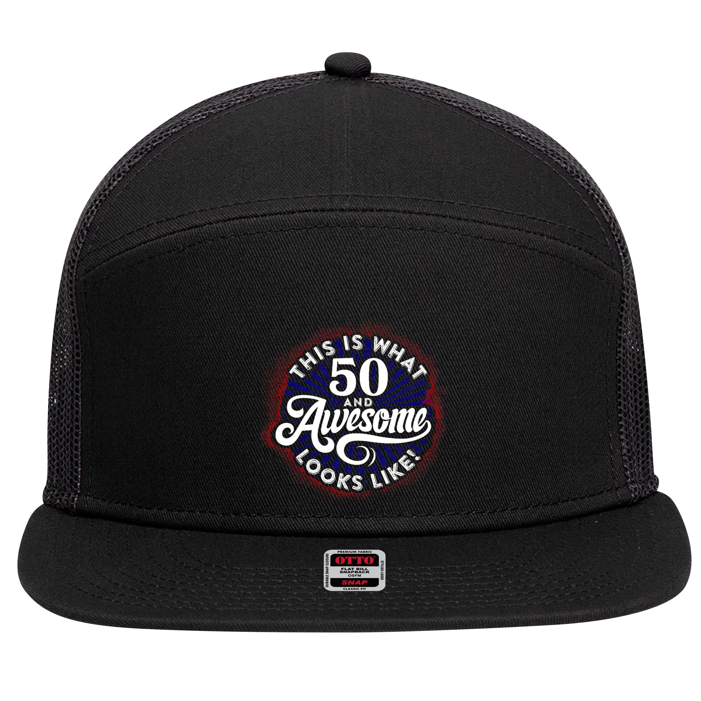 50th Birthday This Is What 50 And Awesome Looks Like 1971 7 Panel Mesh Trucker Snapback Hat