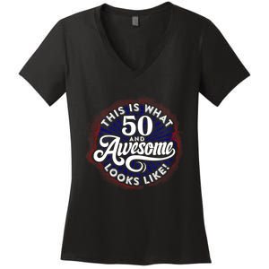 50th Birthday This Is What 50 And Awesome Looks Like 1971 Women's V-Neck T-Shirt