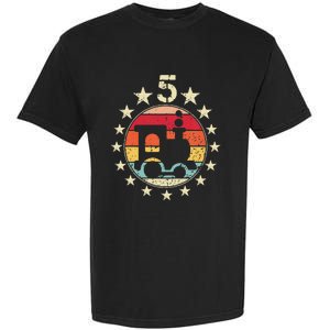 5th Birthday Train Fifth 5 Year Old Birthday Garment-Dyed Heavyweight T-Shirt