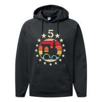 5th Birthday Train Fifth 5 Year Old Birthday Performance Fleece Hoodie