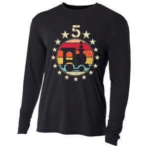 5th Birthday Train Fifth 5 Year Old Birthday Cooling Performance Long Sleeve Crew