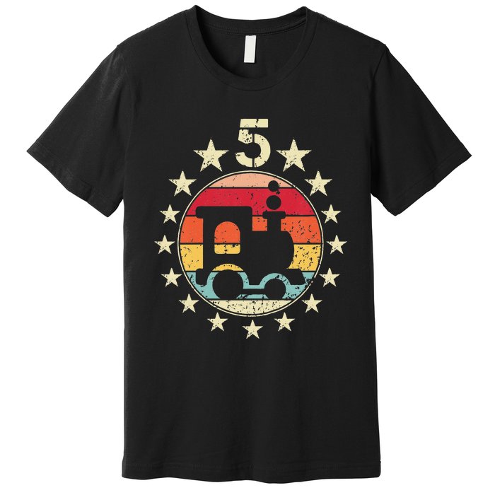 5th Birthday Train Fifth 5 Year Old Birthday Premium T-Shirt