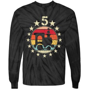 5th Birthday Train Fifth 5 Year Old Birthday Tie-Dye Long Sleeve Shirt