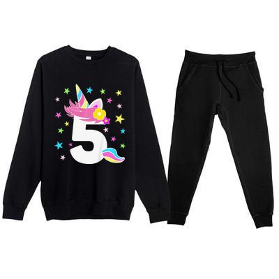 5th Birthday Unicorn Number 5 Year Old BDay Premium Crewneck Sweatsuit Set