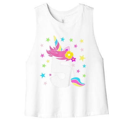 5th Birthday Unicorn Number 5 Year Old BDay Women's Racerback Cropped Tank