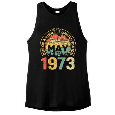 50th Birthday Vintage May 1973 Ladies PosiCharge Tri-Blend Wicking Tank