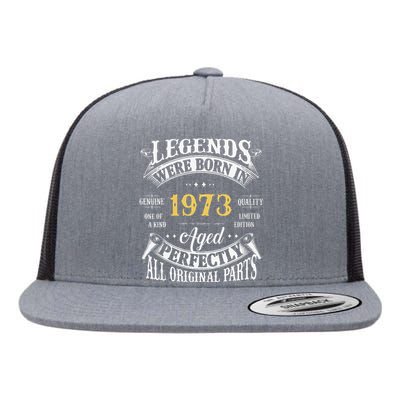 50th Birthday Vintage Legends Born In 1973 50 Years Old Cute Flat Bill Trucker Hat