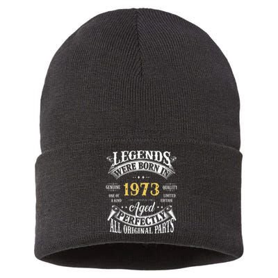 50th Birthday Vintage Legends Born In 1973 50 Years Old Cute Sustainable Knit Beanie