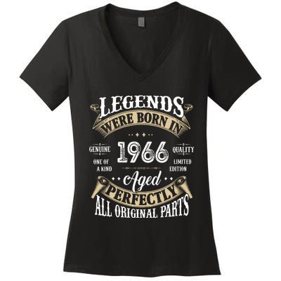 56th Birthday Vintage Legends Born In 1966 Women's V-Neck T-Shirt