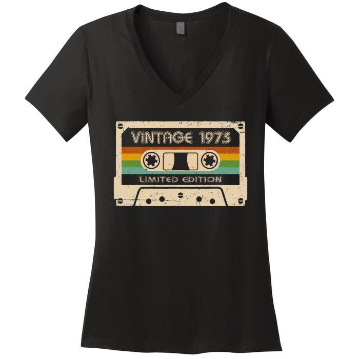 50th Birthday Vintage Legends Born In 1973 50 Years Old Women's V-Neck T-Shirt