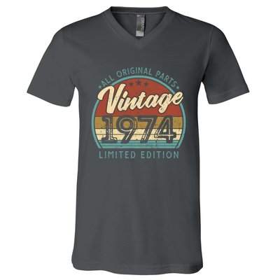 50 Birthday Vintage 1974 Limited Edition 50 Years Old 48th V-Neck T-Shirt