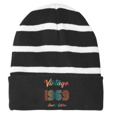 54th Birthday Vintage 1969 Limited Edition 54 Years Old Striped Beanie with Solid Band