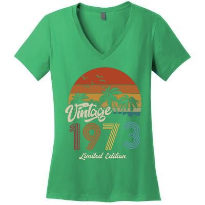 50th Birthday Vintage Limited Edition 1973 Women's V-Neck T-Shirt