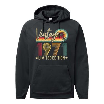 53rd Birthday Vintage 1971 53 Years Old Retro Performance Fleece Hoodie