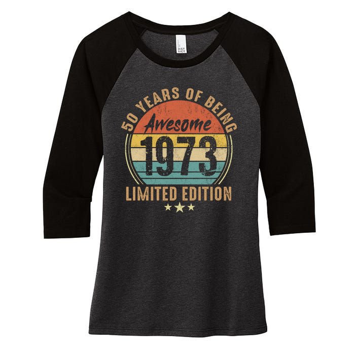 50th Birthday Vintage Limited Edition 1973 Women's Tri-Blend 3/4-Sleeve Raglan Shirt